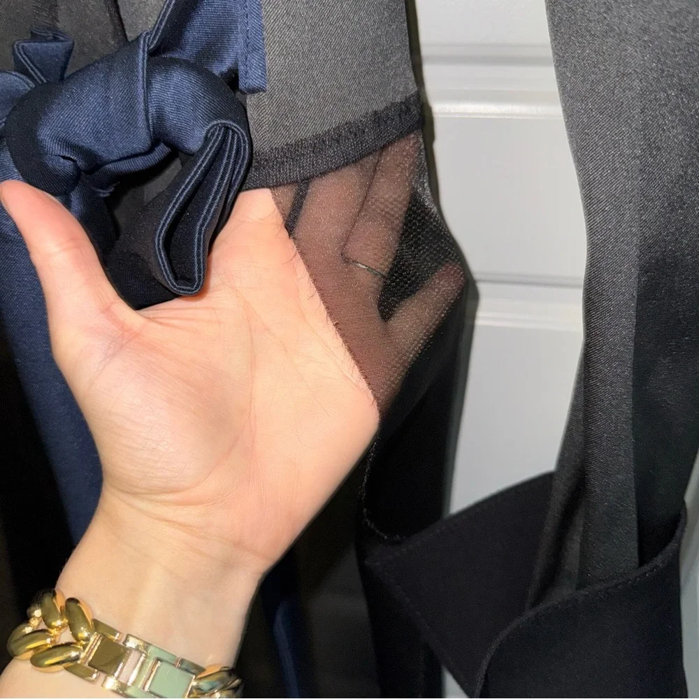 Designer Marie Saint Pierre Asymmetric Statement Long Coat Black & Navy 2 🖤 - Picture 11 of 13